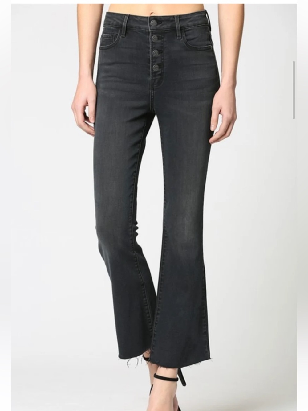 Hidden Happi High Rise Black Crop Flare Jean Raw Hem Size 25